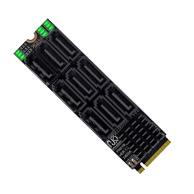 Cablecc 6Gbps NVME M-Key PCI Express NGFF M.2 to 9 Ports SATA 3.0 Adapter Converter Hard Drive Extension Card 2280 for NAS Computer - Image 1